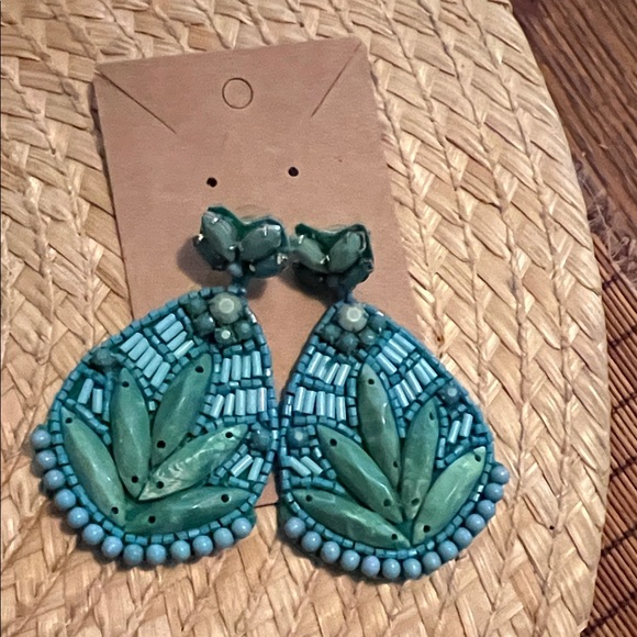 Stella & Dot Teal Beaded Persephone Drop Earrings - Picture 4 of 7